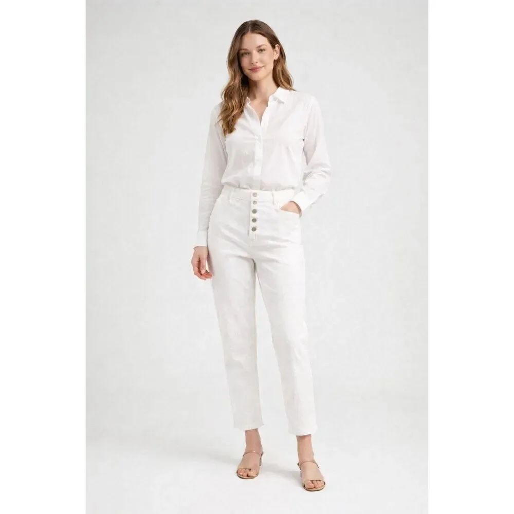 Bar III Women White Button Fly Pants Size 4 NWT Cotton Stretch